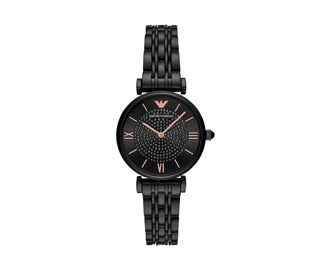 女士黑鋼水晶面手錶 (AR11245)